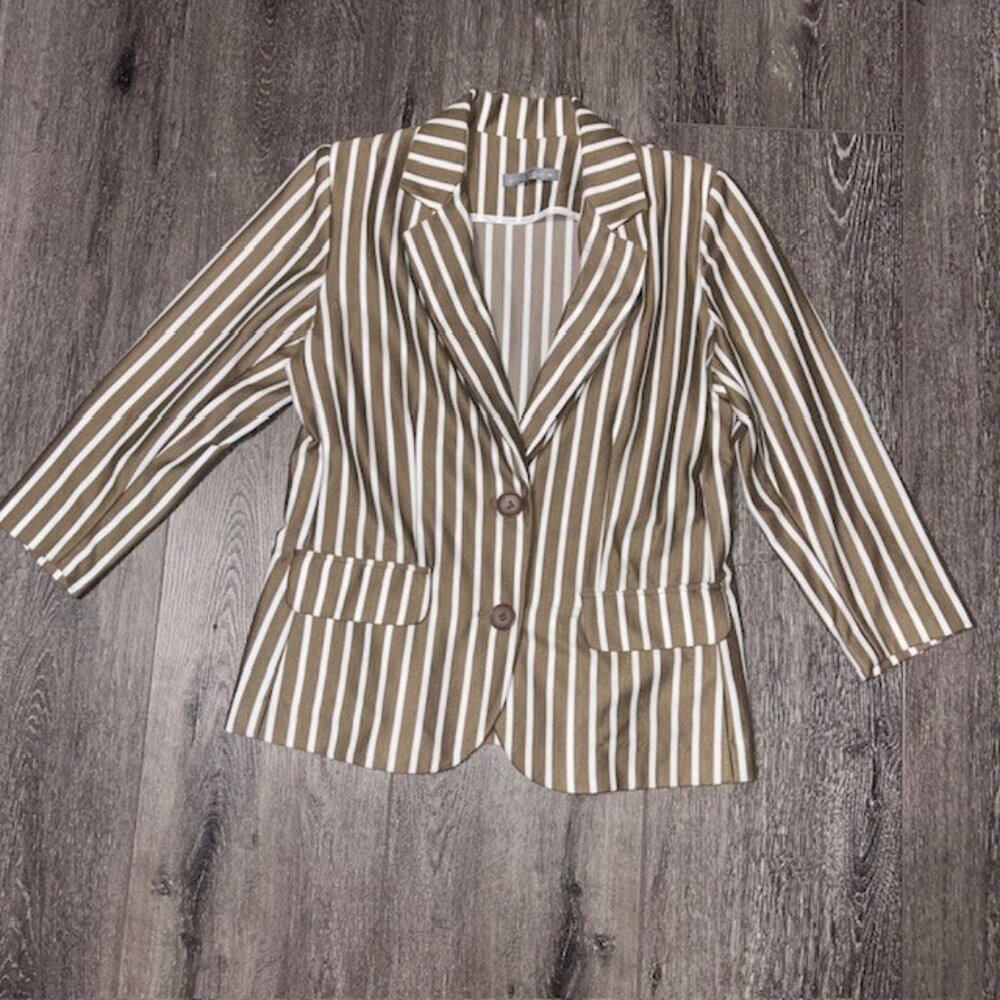 Olivia Moon Striped Brown White 2 Button Blazer Womens Size S Small